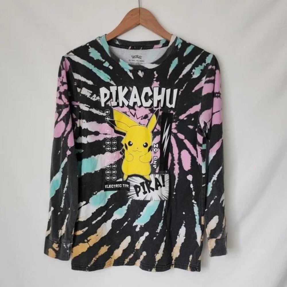 Pokemon Pikachu multicolor tie dye long sleeve T-shirt size L